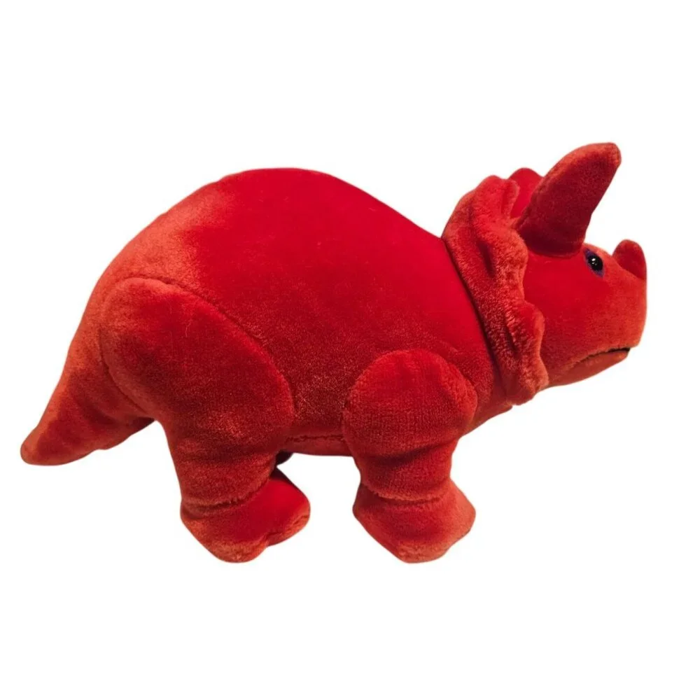 Animal Playthings Red Dinosaur Plush Triceratops Vintage Stuffed Animal 13